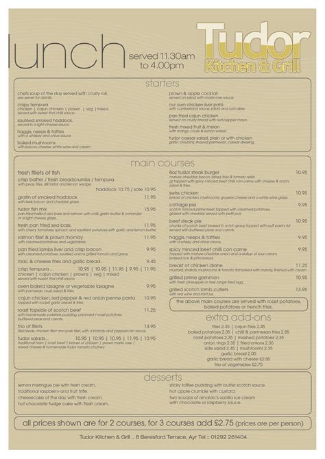 tudor airdrie menu|tudor lunch menu.